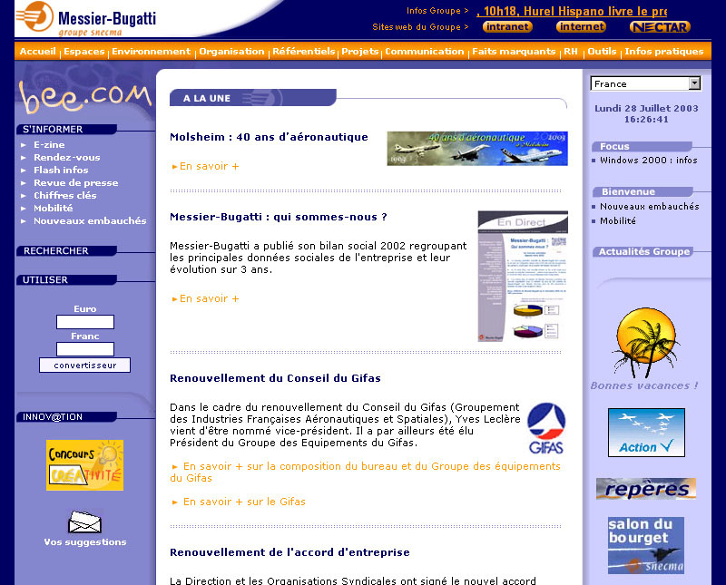Intranet bee.com en 2003