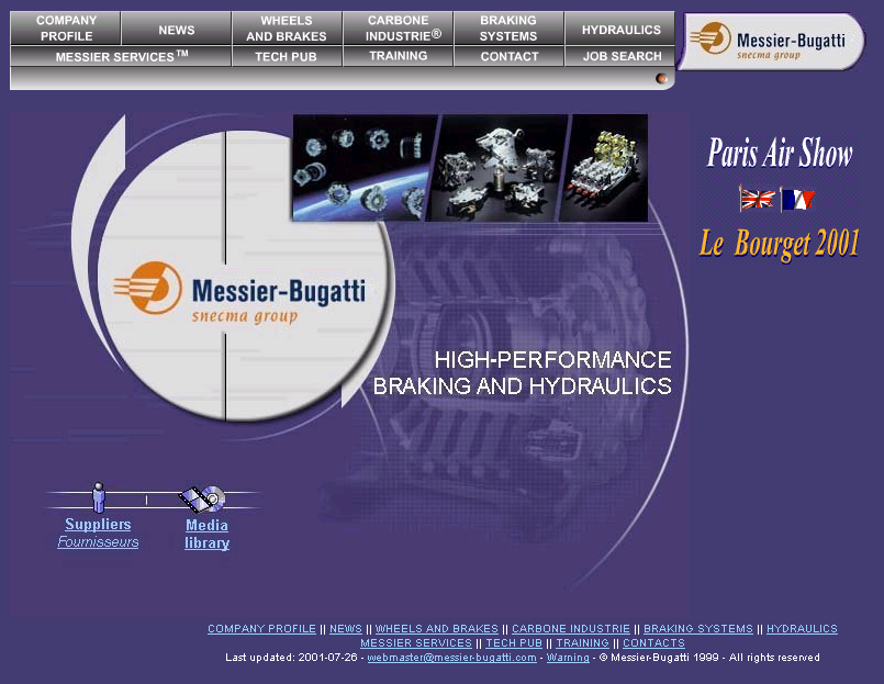 Site Internet Messier-Bugatti en 2001